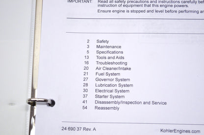 Kohler 24 690 37, 24 690 37 Rev. A Command Pro CV682, CV732, CV742, CV752 Servic