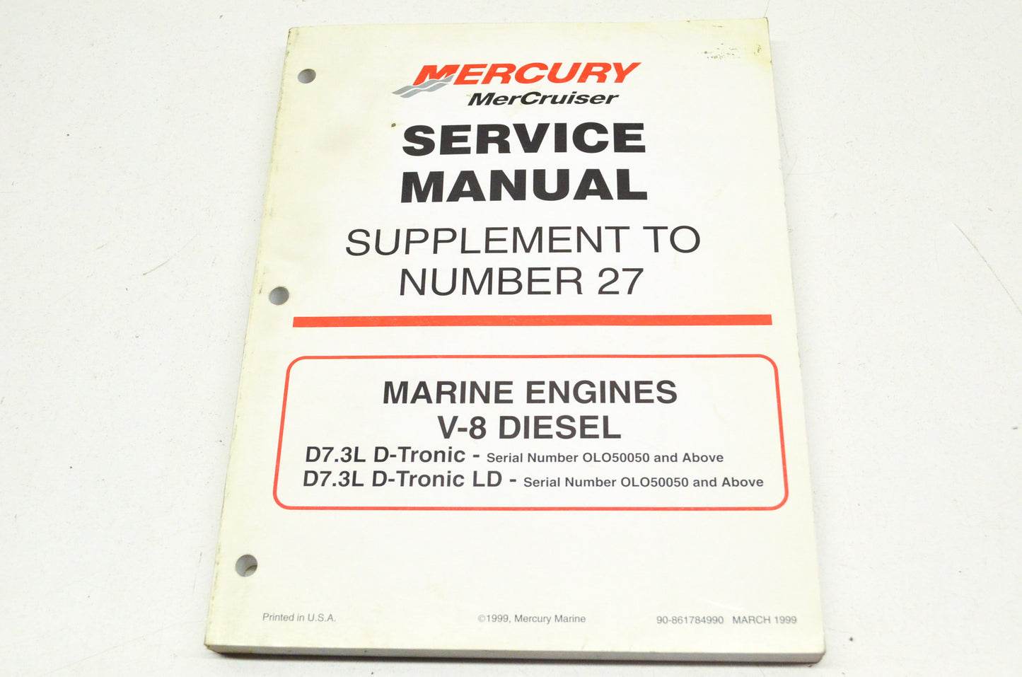 OEM Mercury 90-861784990 Service Manual Supplement to #27 V-8 Diesel