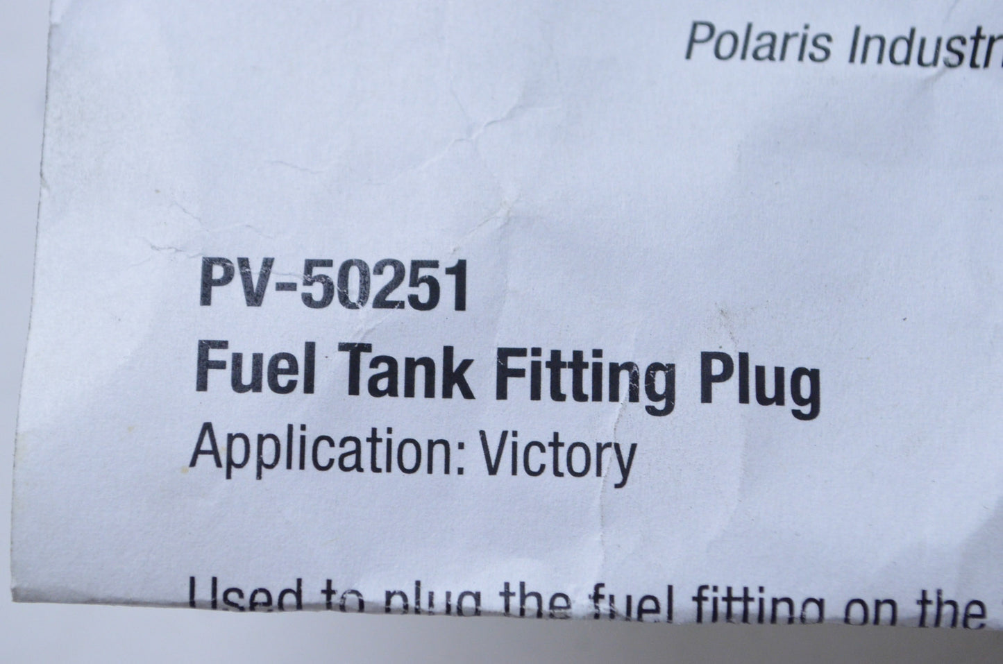 New OEM Victory Fuel Tank Fitting Plug NOS