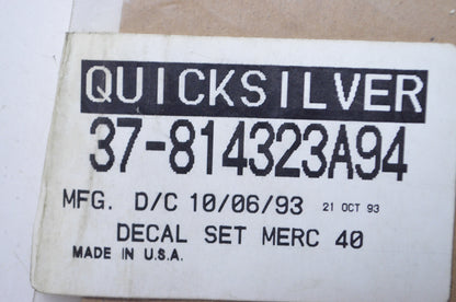 New OEM Mercury 40 hp Design 2 Black Decal kit NOS