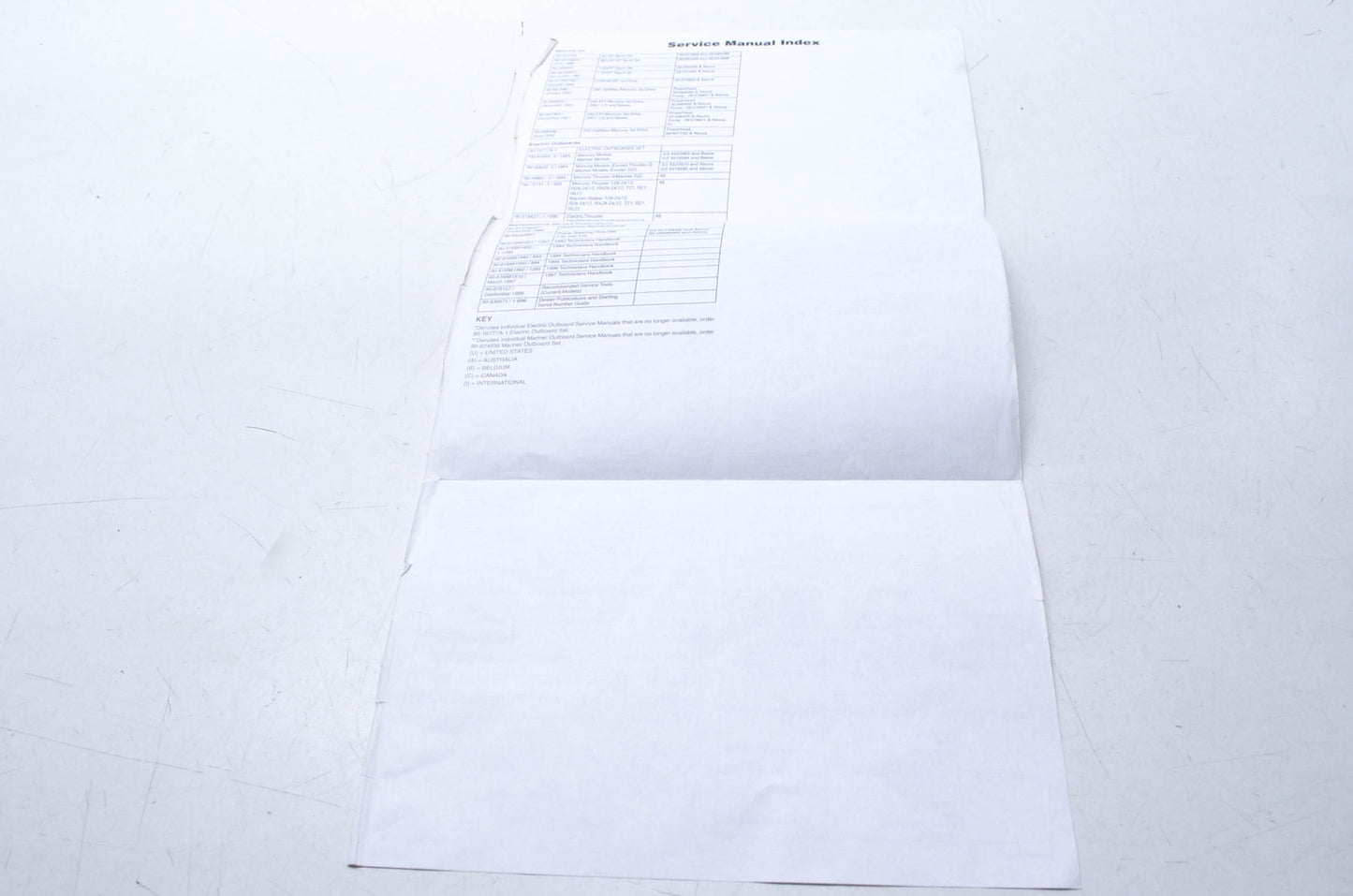 OEM Mercury 90-835450 , 50-503 Service Manual Index NOS