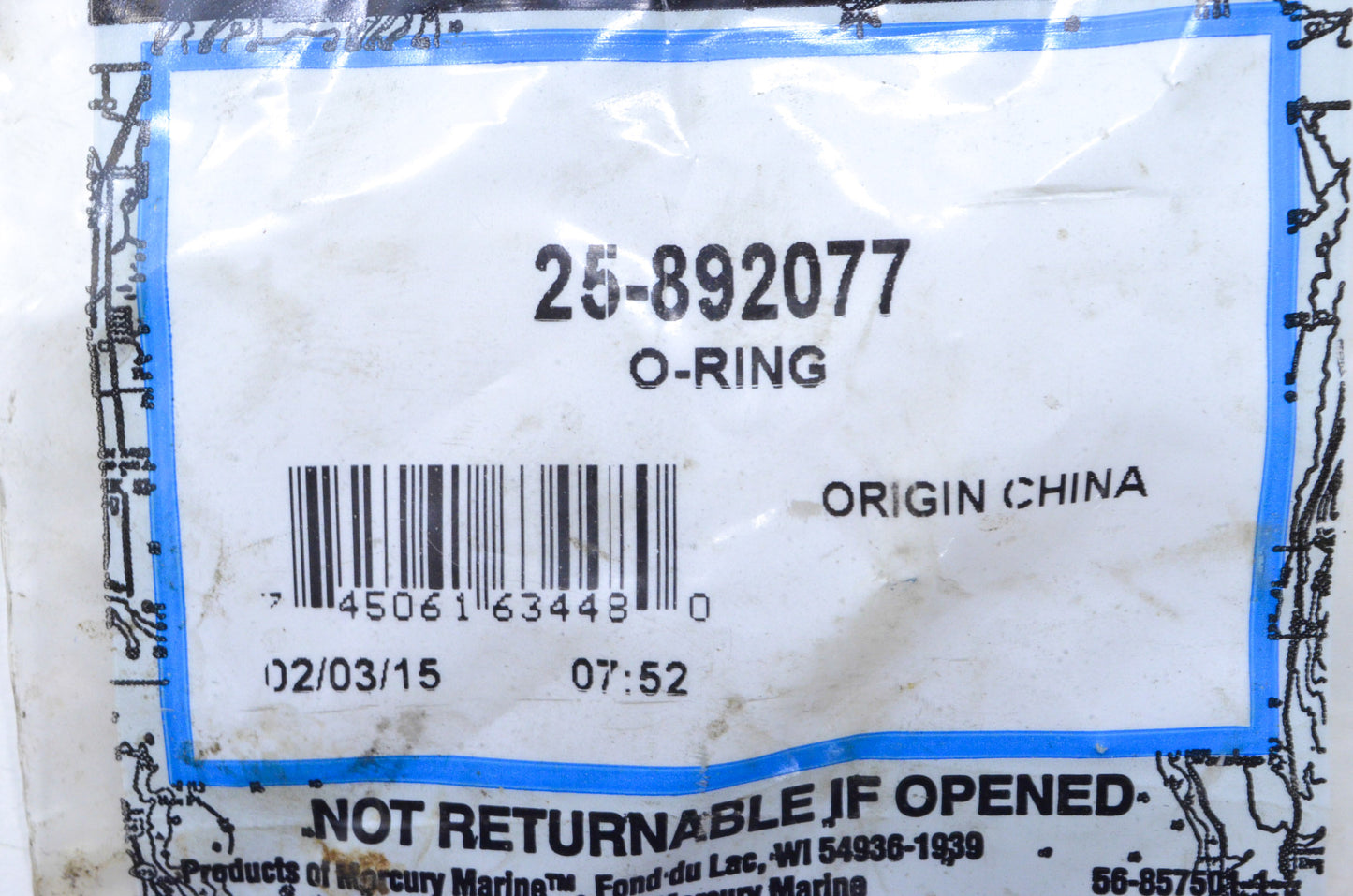 OEM Mercury 25-892077 O-Ring NOS