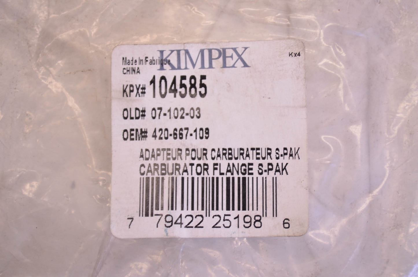 Kimpex 104585, 07-102-03, 420-667-109 Carburetor Adapter Mounting Flange NOS