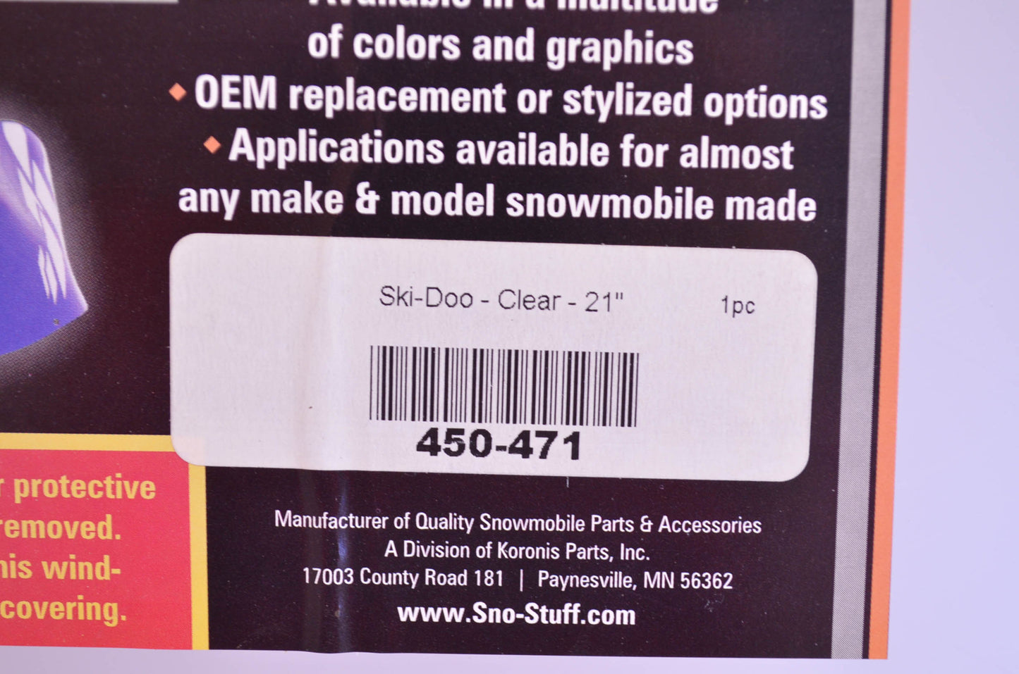 Sno-Stuff 450-471 Clear High 21' Ski-Doo Windshield NOS
