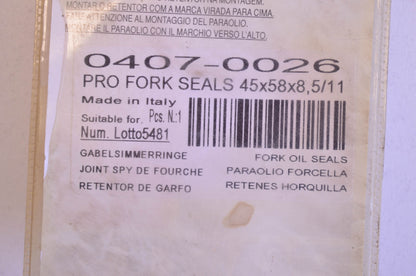 Parts Unlimited 0407-0026 45x58x8 Pro Fork Seal Kit NOS