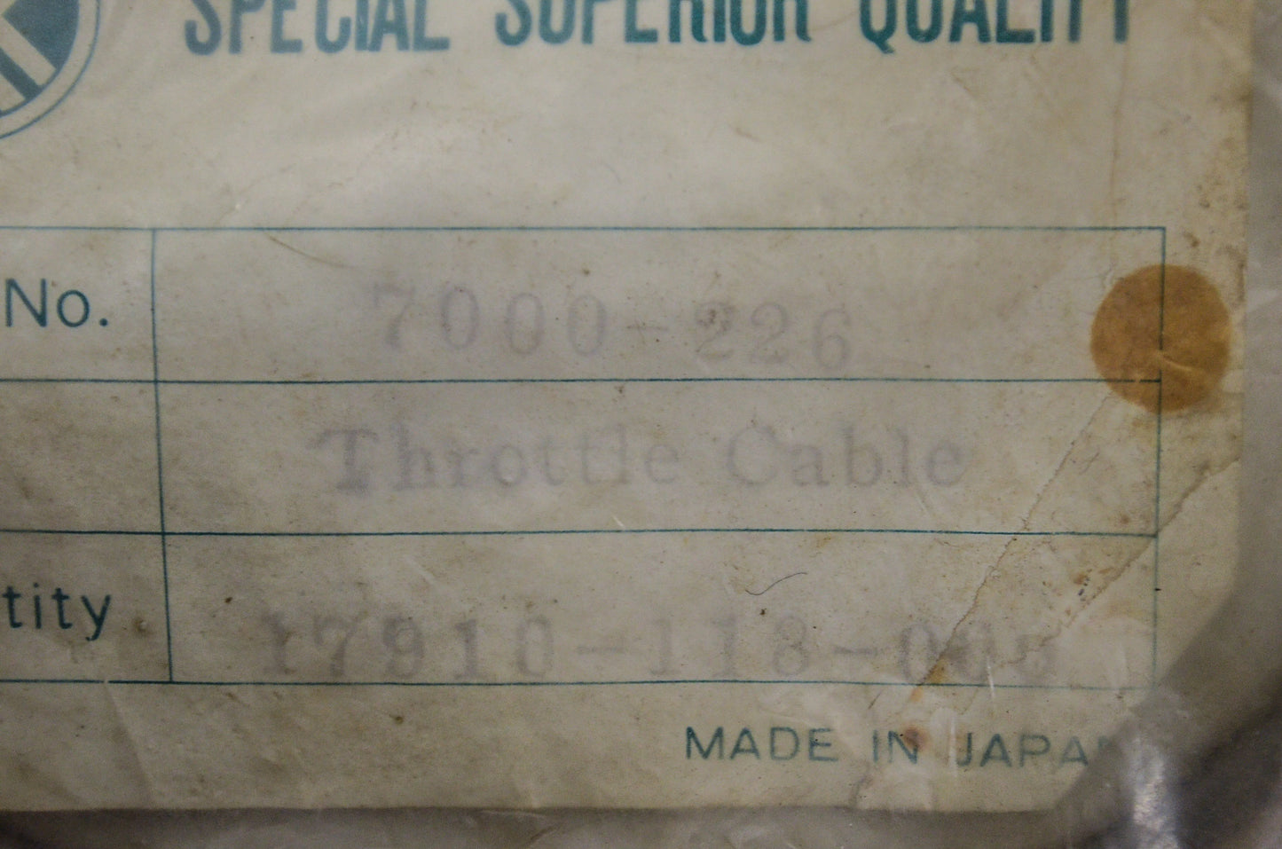 Parts Unlimited 7000-226, 17910-118-000 Throttle Cable NOS