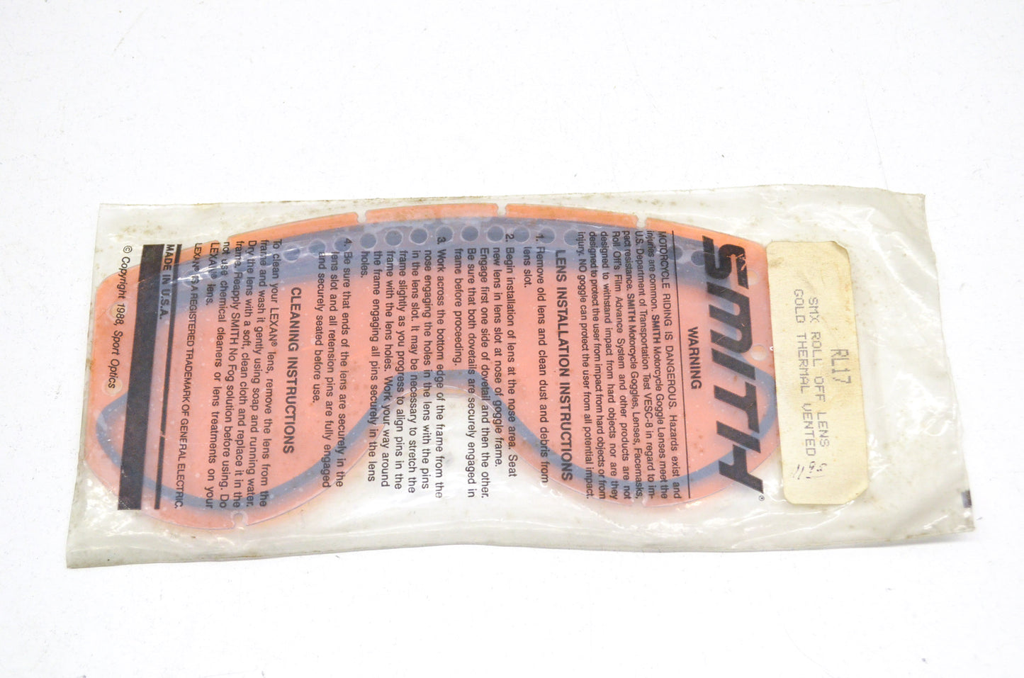 Smith RL17 SMX Roll Off Lens Gold Thermal Vented NOS