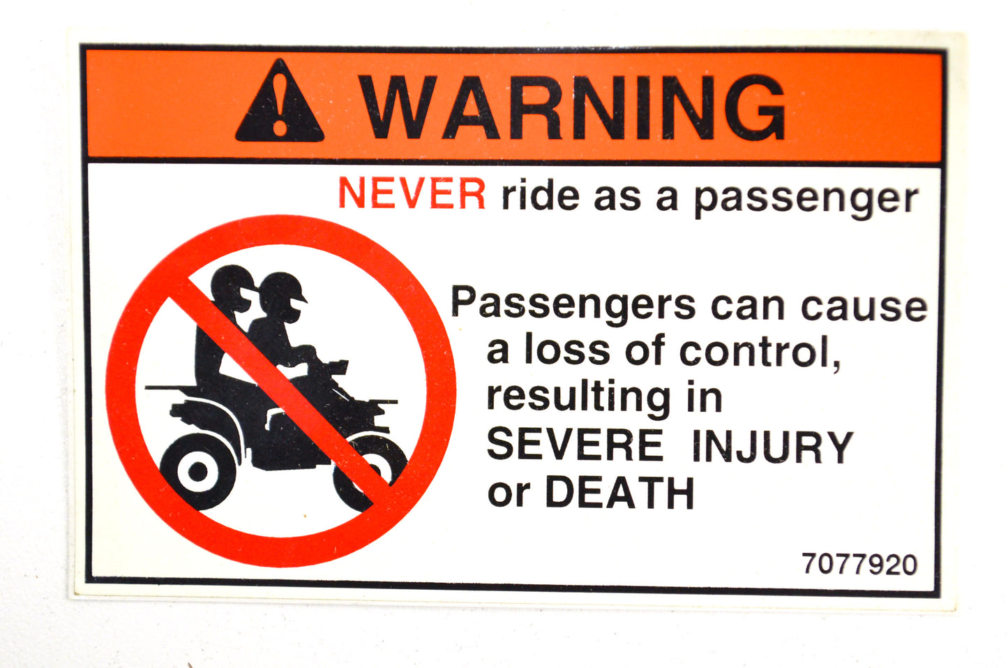 New OEM Polaris Passenger Warning Decal NOS