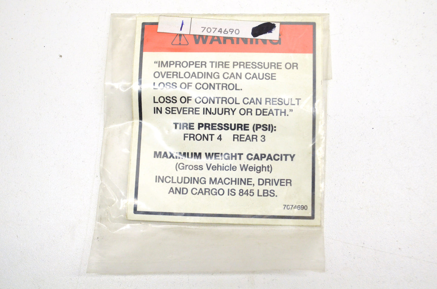 New OEM Polaris Tire Pressure Decal NOS
