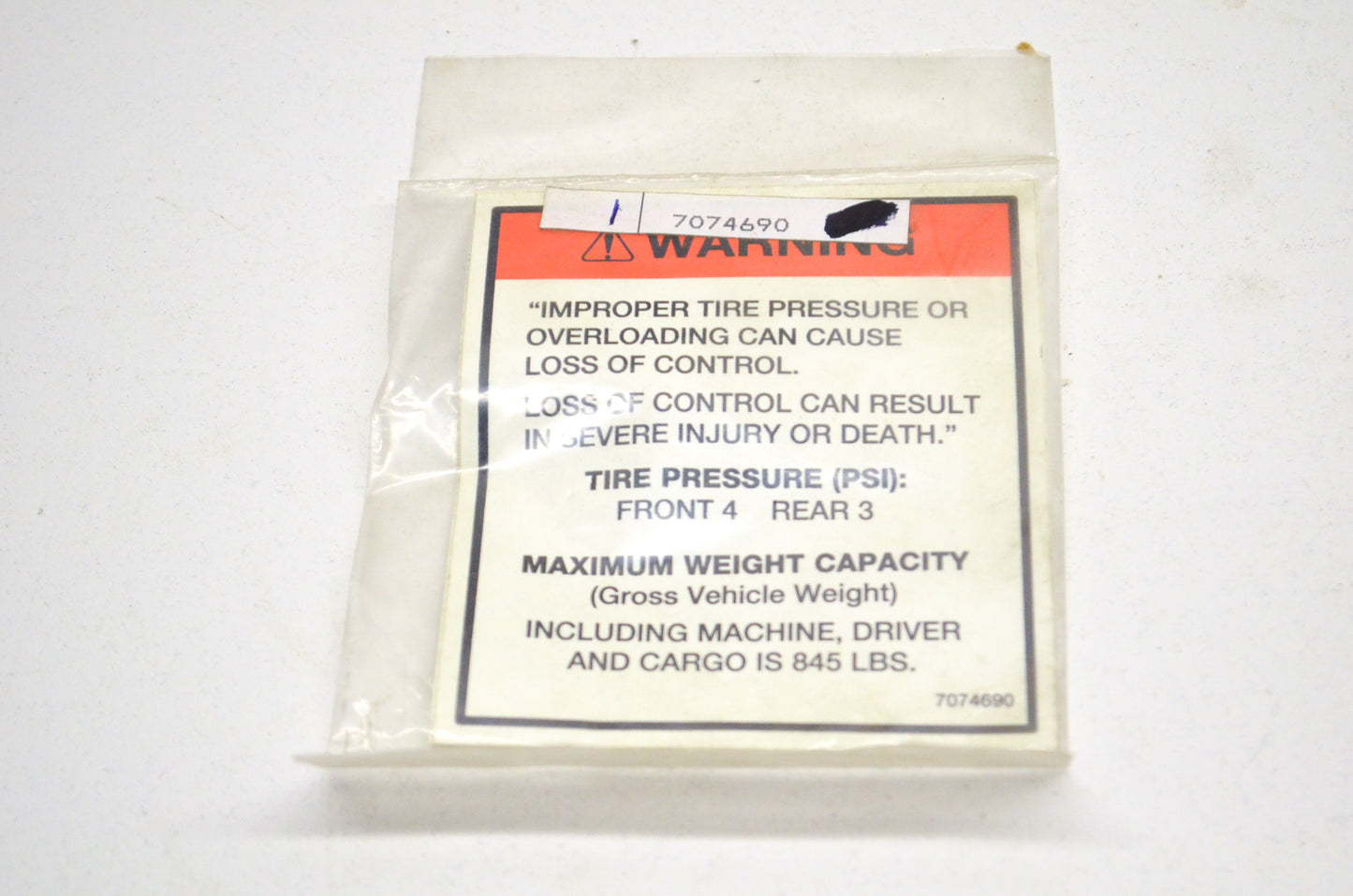 New OEM Polaris Tire Pressure Decal NOS