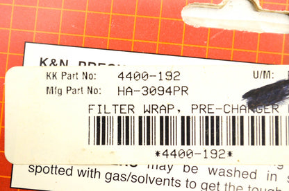 K&N HA-3094PR, 4400-192 Honda Pre Charger Filter Wrap NOS