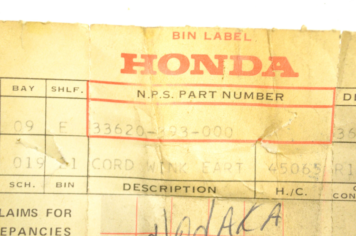 OEM Honda 33620-393-000 Wire NOS