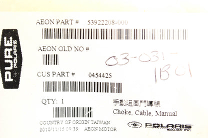 OEM Polaris 454425 Manual Choke Cable NOS