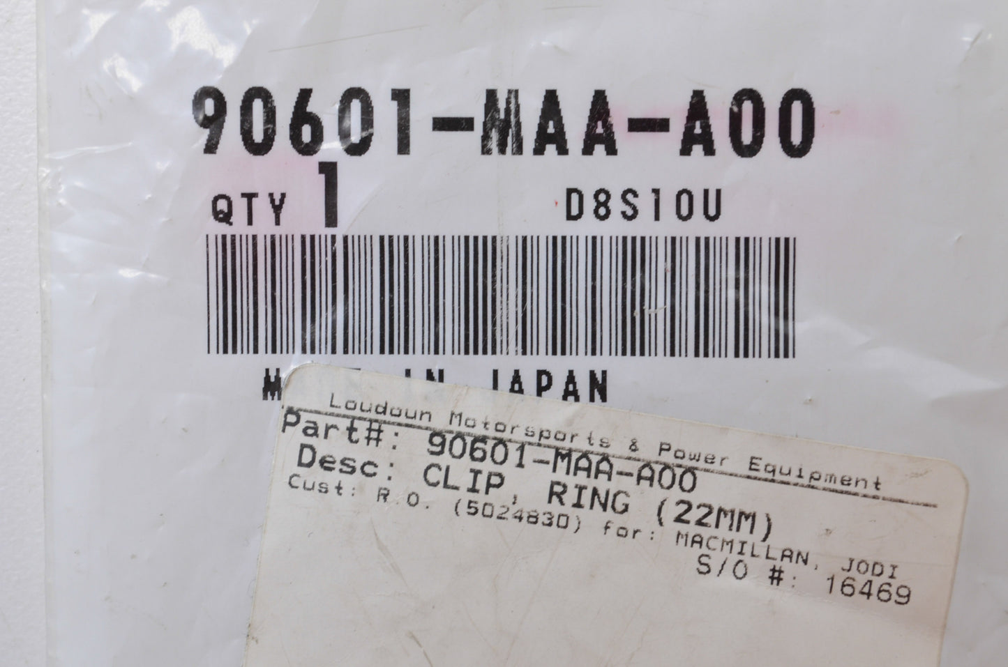 OEM Honda 90601-MAA-A00 Ring Clip 22mm NOS