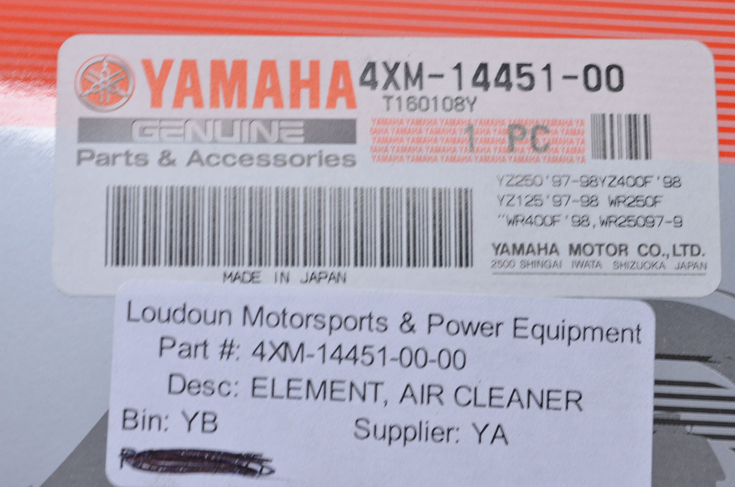 OEM Yamaha 4XM-14451-00-00 Air Cleaner Element NOS