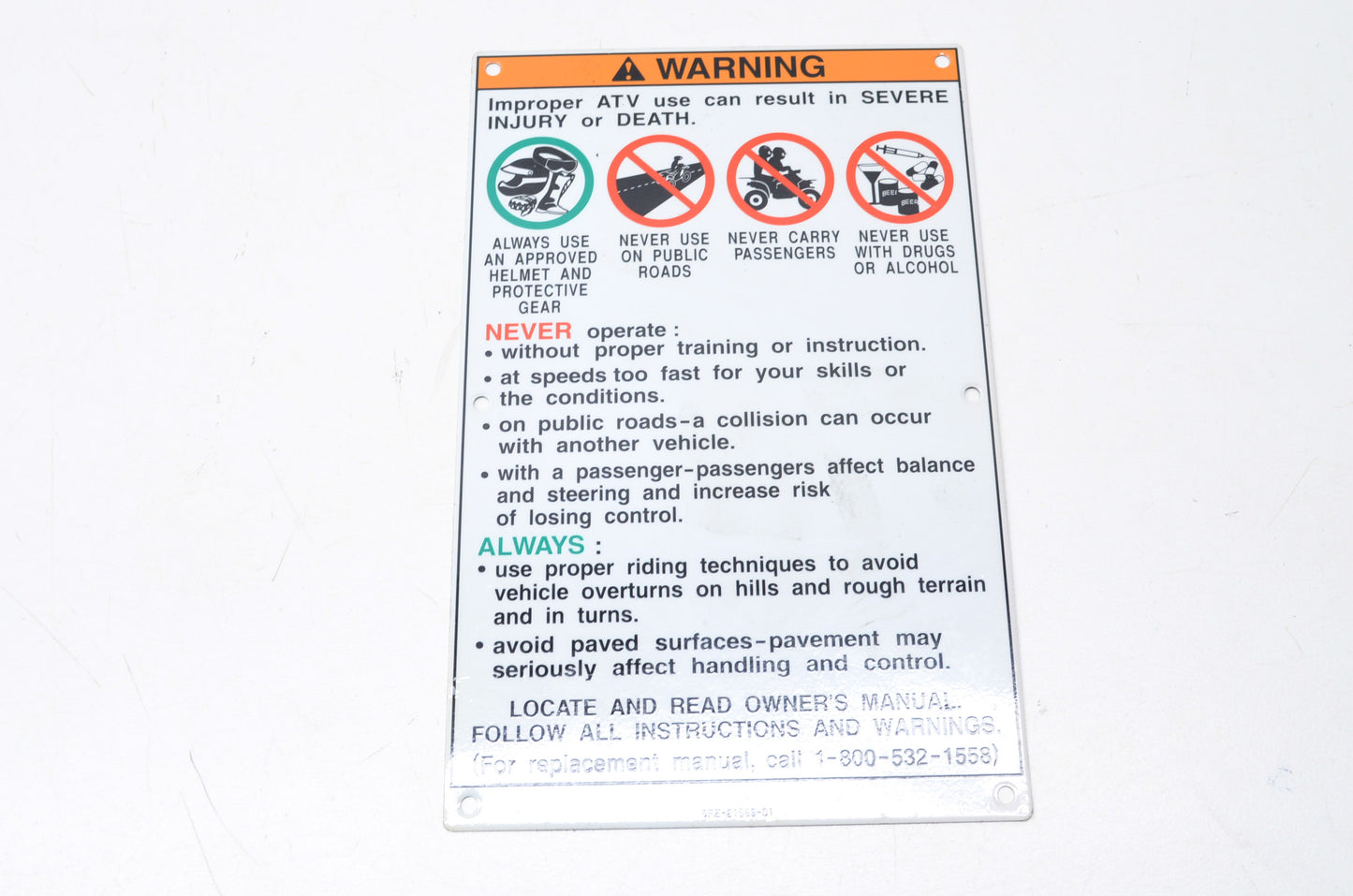 New OEM Yamaha 5FE-21568-01-00 Warning Label NOS