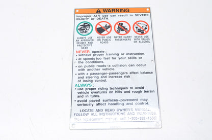 New OEM Yamaha 5FE-21568-01-00 Warning Label NOS