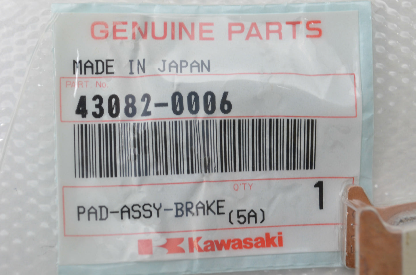 OEM Kawasaki 43082-0006 Brake Pad Assembly NOS