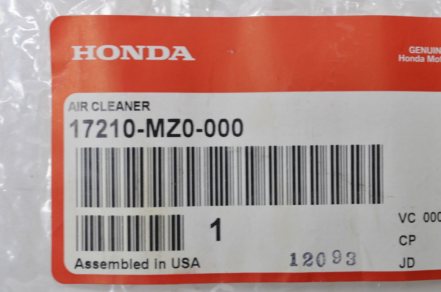 OEM Honda 17210-MZ0-000 Air Cleaner NOS