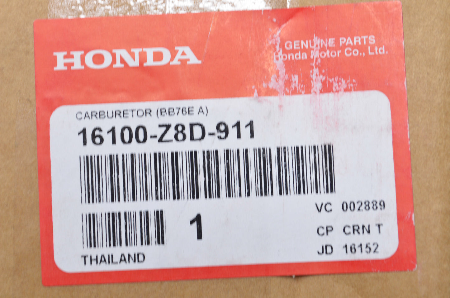 OEM Honda 16100-Z8D-911 Carburetor Assembly NOS