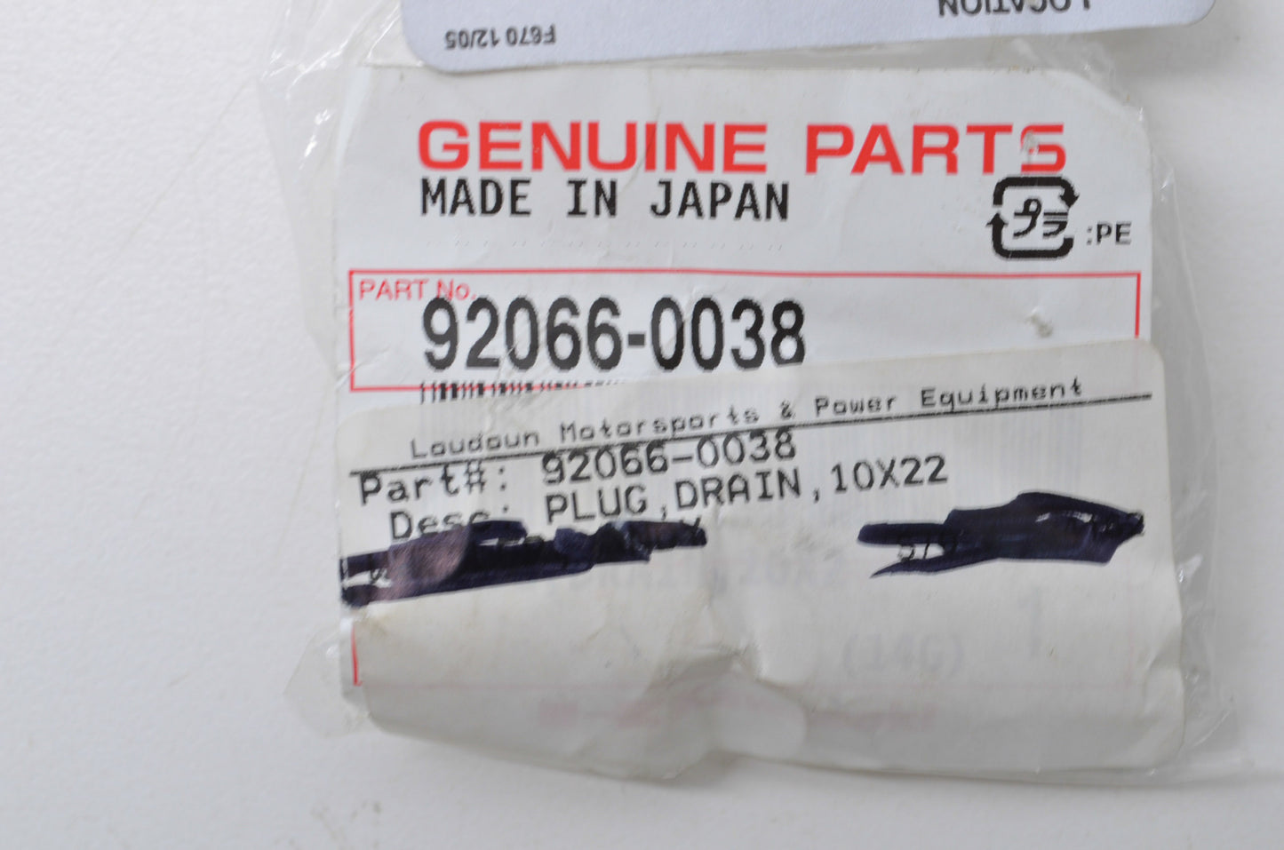 OEM Kawasaki 92066-0038 Drain Plug 10x22 NOS