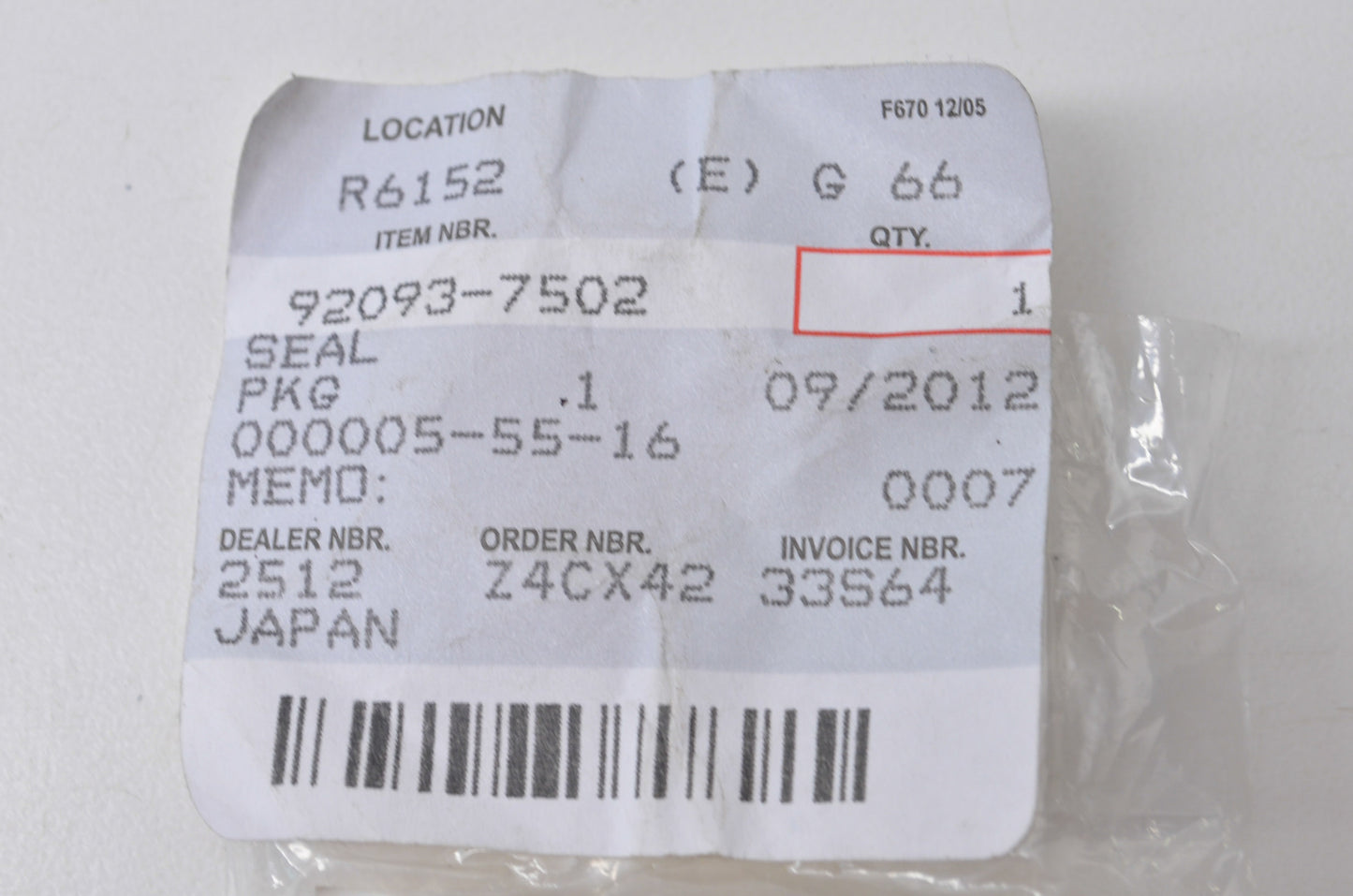 OEM Kawasaki 92093-7502 Seal NOS