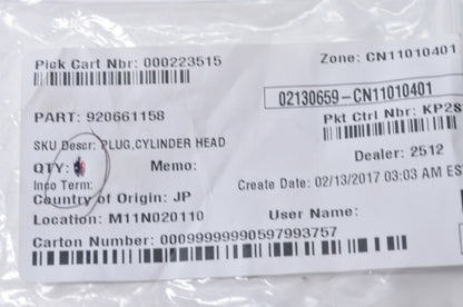 OEM Kawasaki 92066-1158 Cylinder Head Plug NOS