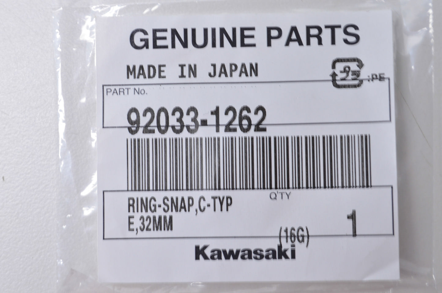 OEM Kawasaki 92033-1262 Snap Ring C-Type 32mm NOS