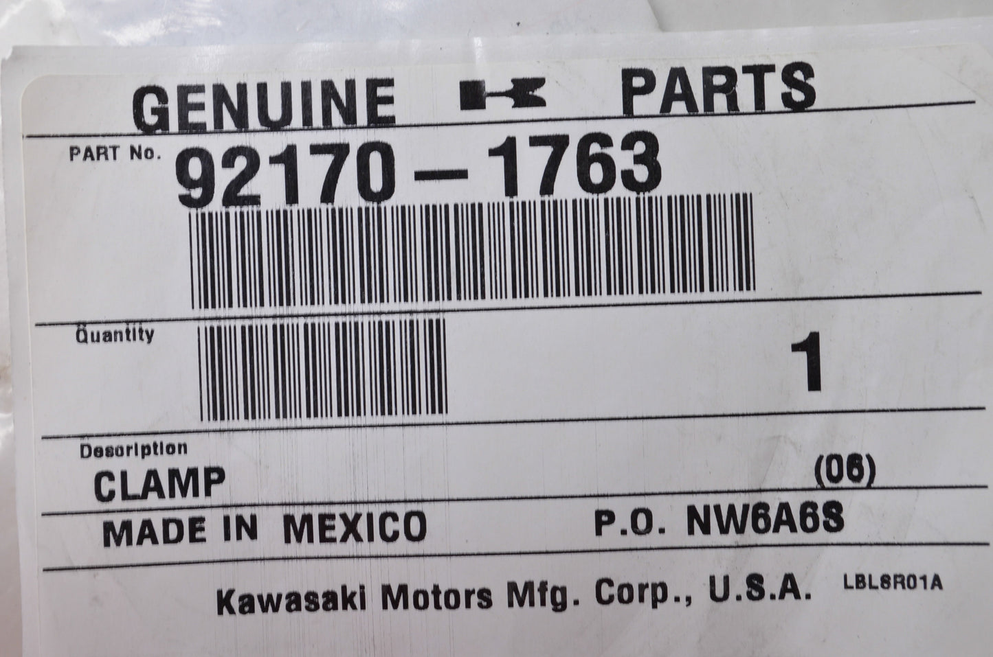 New OEM Kawasaki 92170-1763 Clamp NOS