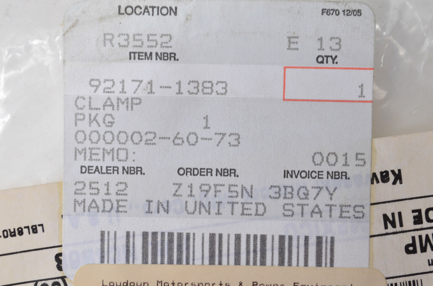 New OEM Kawasaki 92171-1383 Clamp NOS