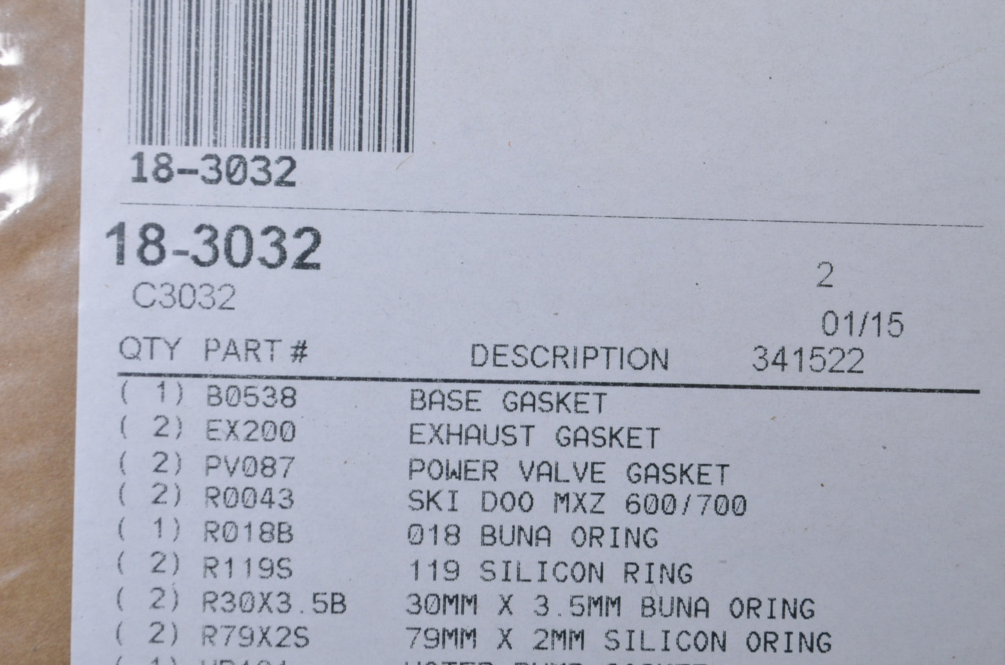 Cometic 18-3032, C3032 Top End Gasket Kit NOS