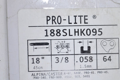 New Oregon Pro-Lite Guide Bar 3/8' Pitch .058' Gauge 18' NOS