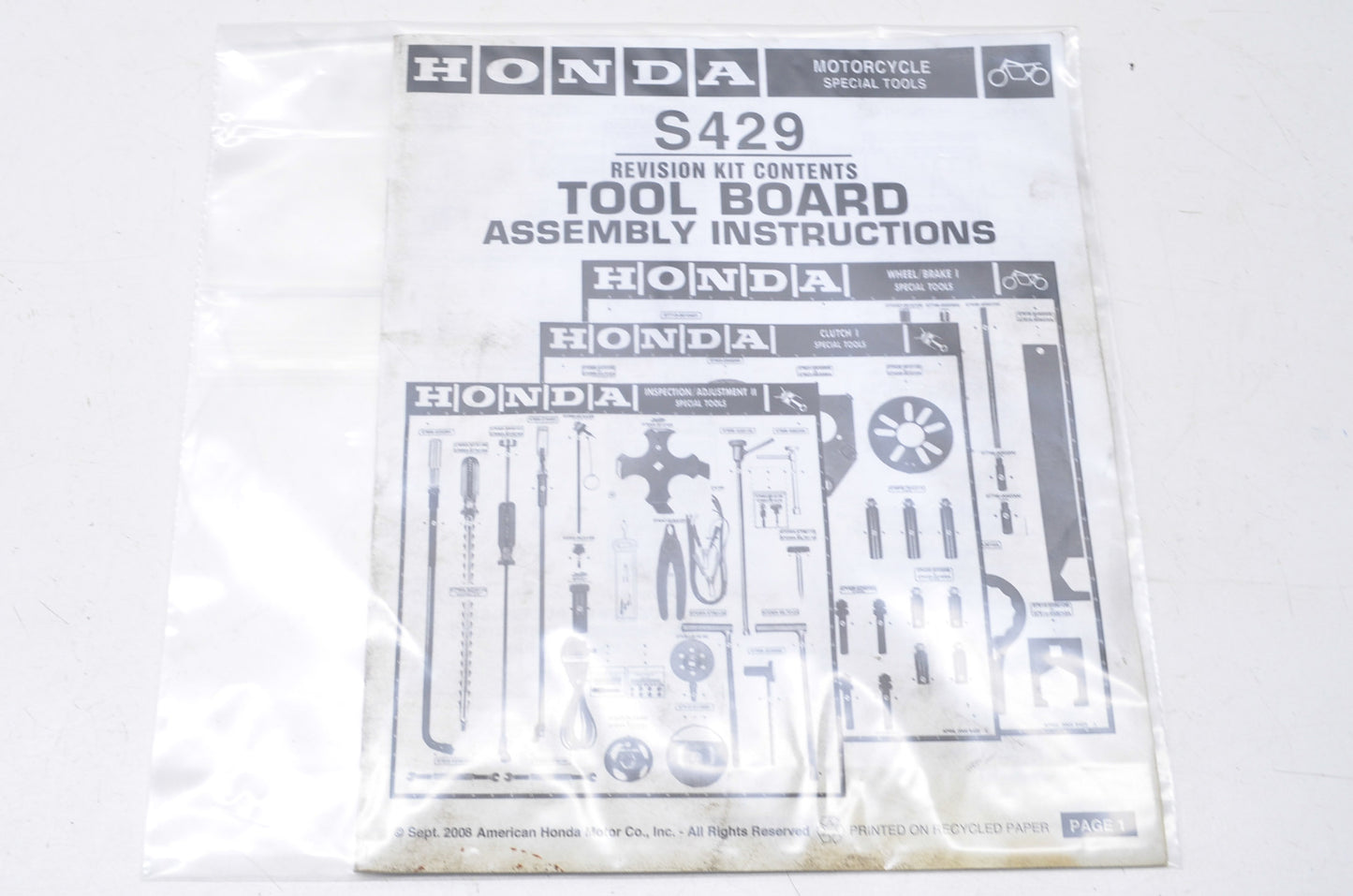 OEM Honda S429 Tool Board Assembly Instructions Booklet