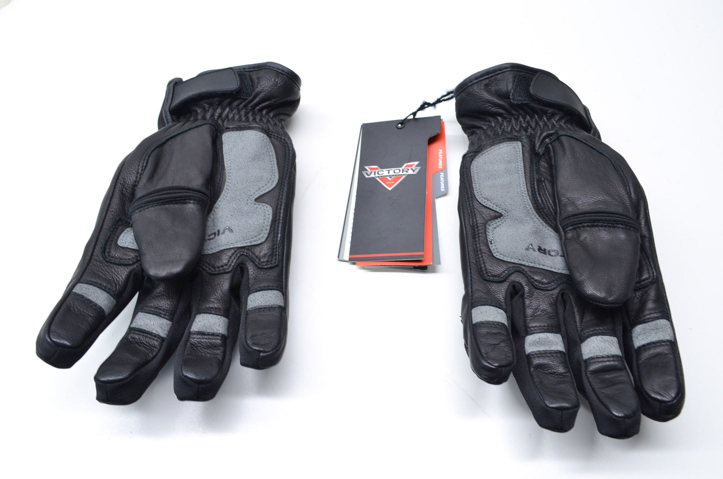 New OEM Victory Mens XL Black Leather Attitude Cruiser Gloves NOS
