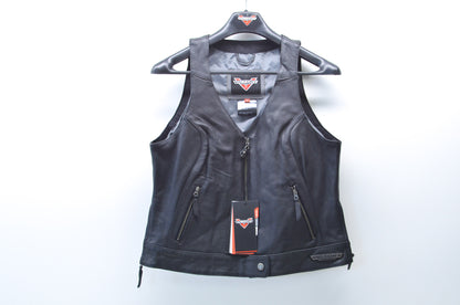 New OEM Victory  Womens Medium Black Borderland Leather Vest NOS