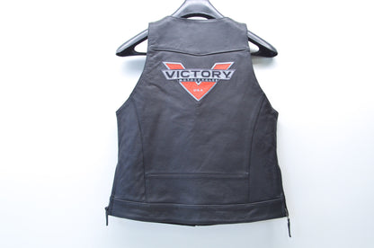 New OEM Victory  Womens Medium Black Borderland Leather Vest NOS