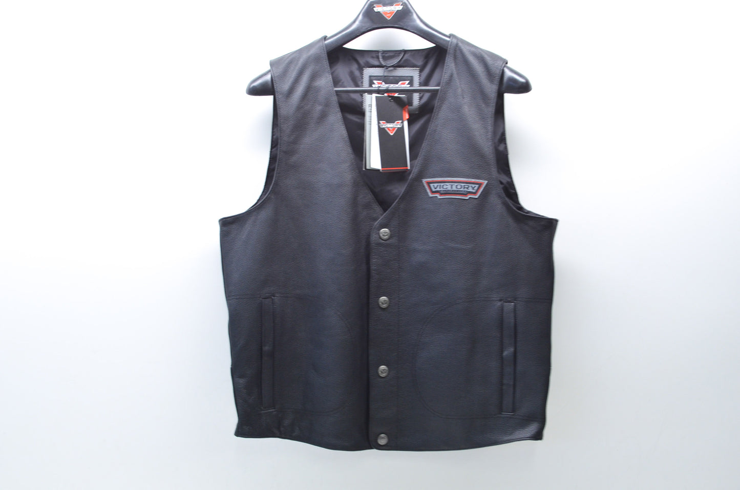 New OEM Victory Vitory Mens Medium Black Leather Borderland Vest NOS