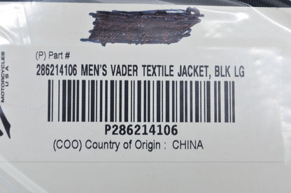New OEM Victory  Mens Large Black Vader Textile Motorcycle Jacket NOS