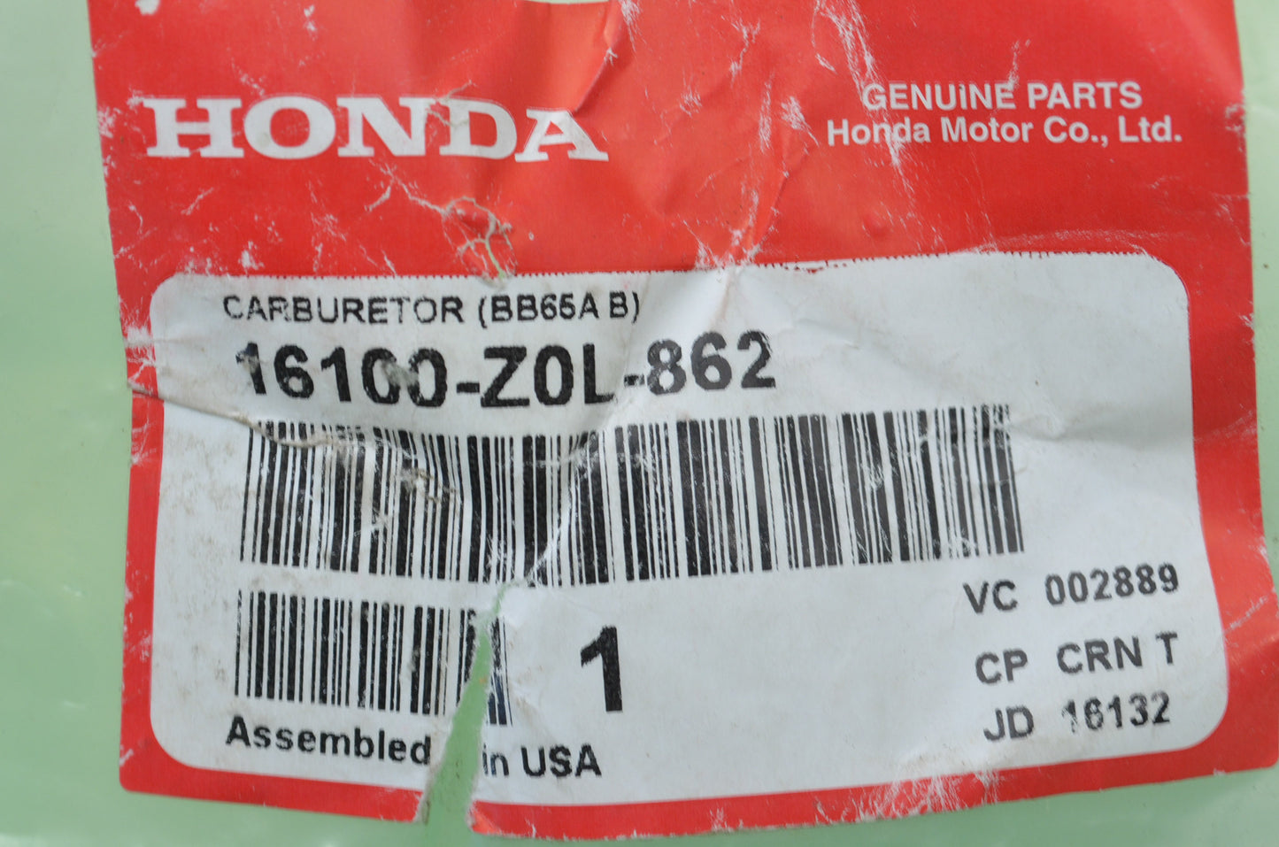 OEM Honda 16100-Z0L-862 Carburetor Assembly NOS
