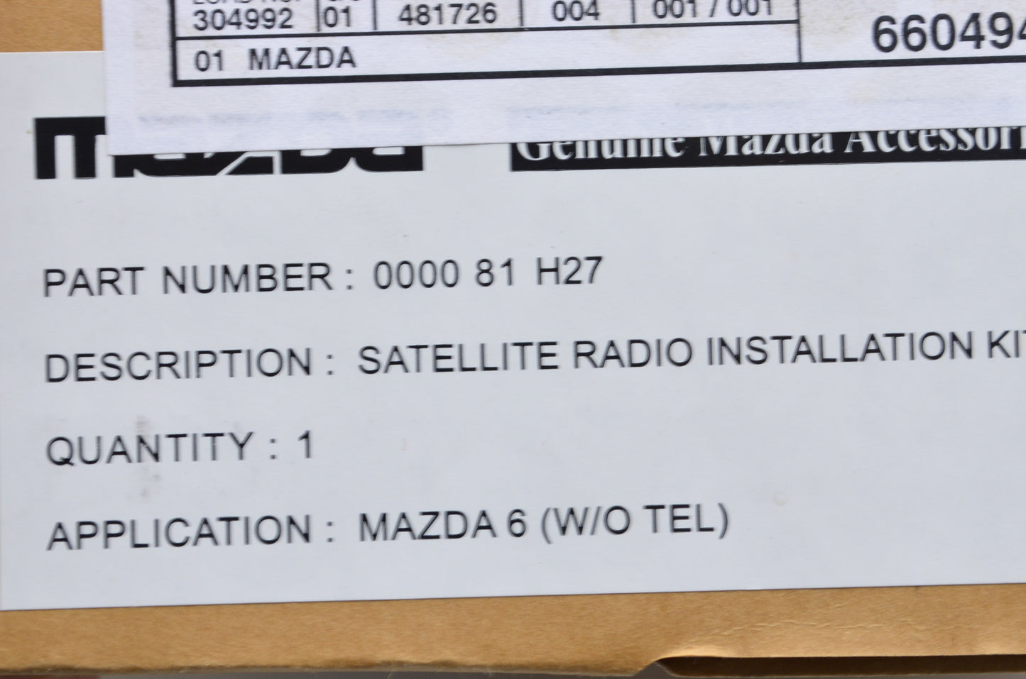OEM Mazda 0000-81-H27 Satellite Radio Installation Kit NOS