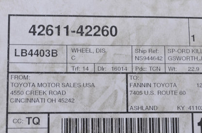 OEM Toyota 42611-42260 Steel Wheel Rim NOS