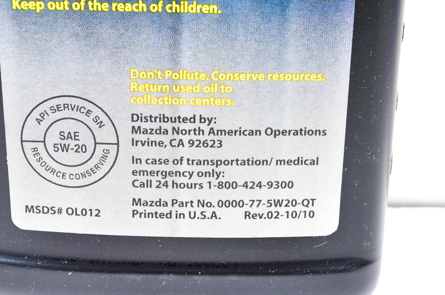 OEM Mazda 0000-77-5W20-QT SAE 5W-20 Super Premium Motor Oil 1 Quart NOS