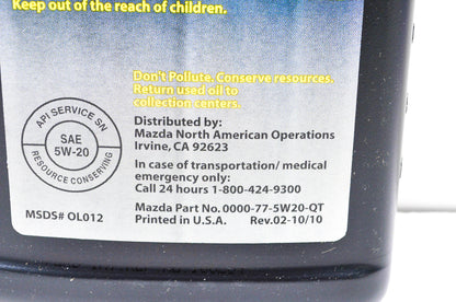 OEM Mazda 0000-77-5W20-QT SAE 5W-20 Super Premium Motor Oil 1 Quart NOS