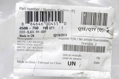 OEM Arctic Cat 4506-750 Black Left Hand Driver Door Assembly NOS