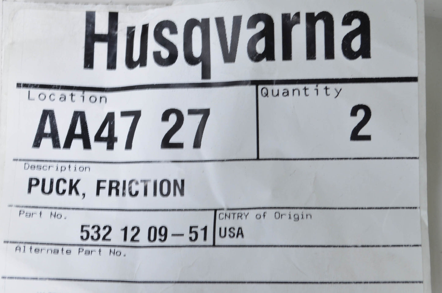 OEM Husqvarna 5321209-51 Friction Puck Qty 2 NOS