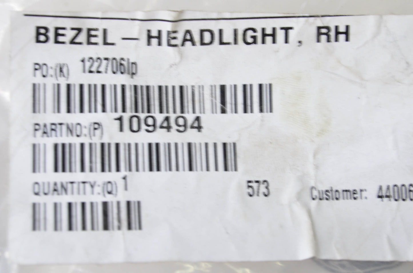 New OEM Toro Right Headligt Bezel NOS