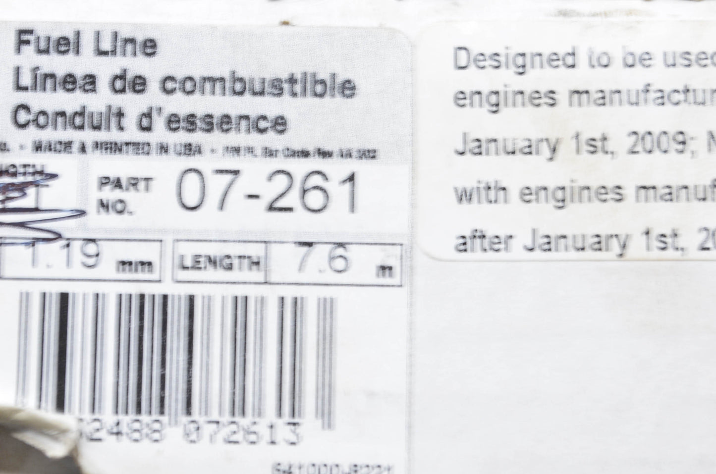 3/32 by 3/16 by 8' Fuel Line NOS