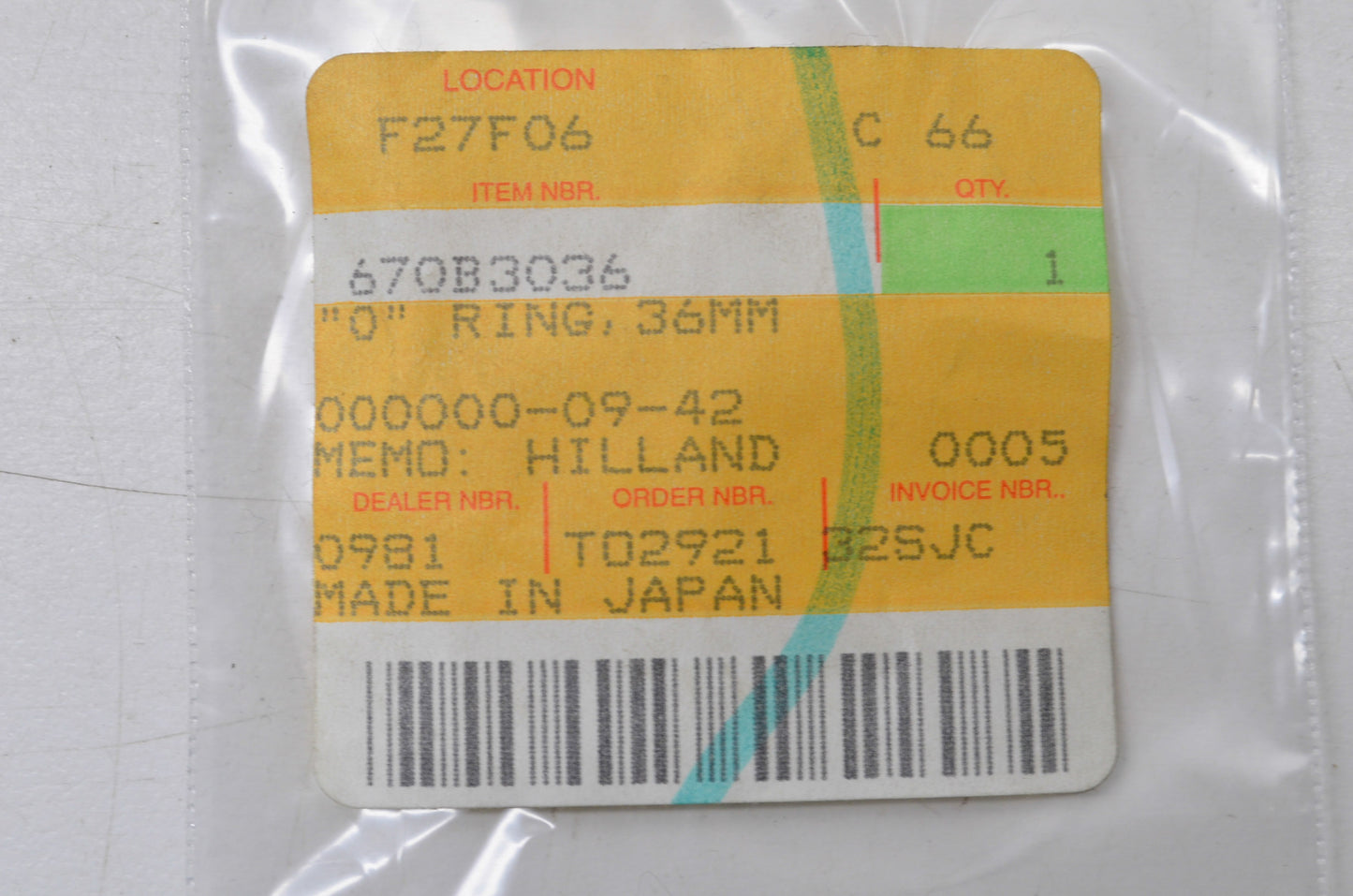 OEM Kawasaki 670B3036 O-Ring 36mm NOS