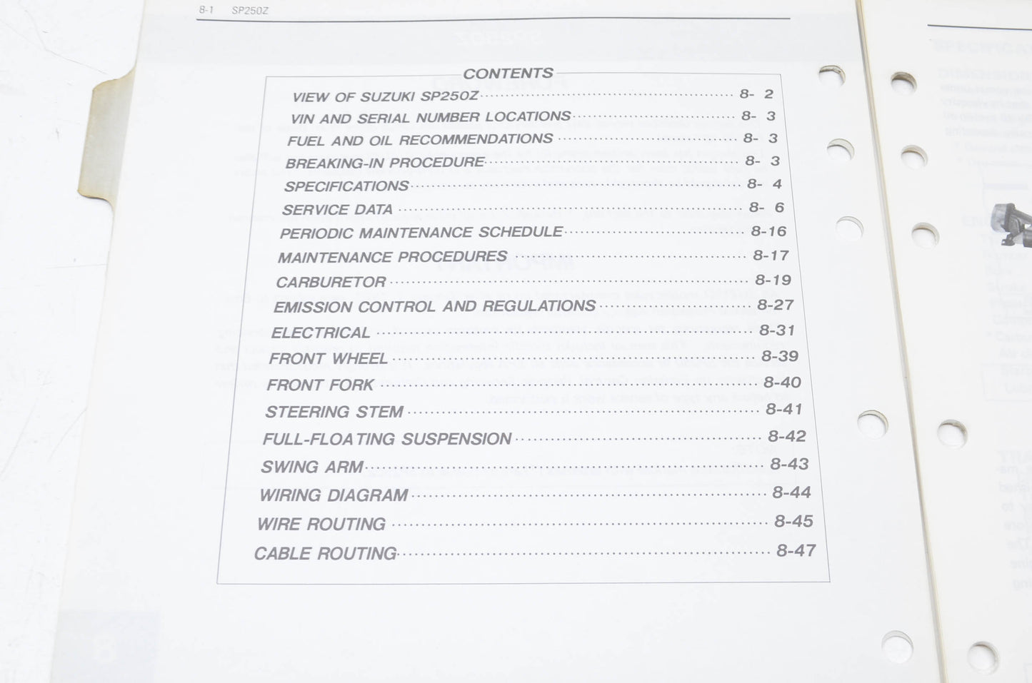 OEM Suzuki SP250 1982 Supplementary Service Manual
