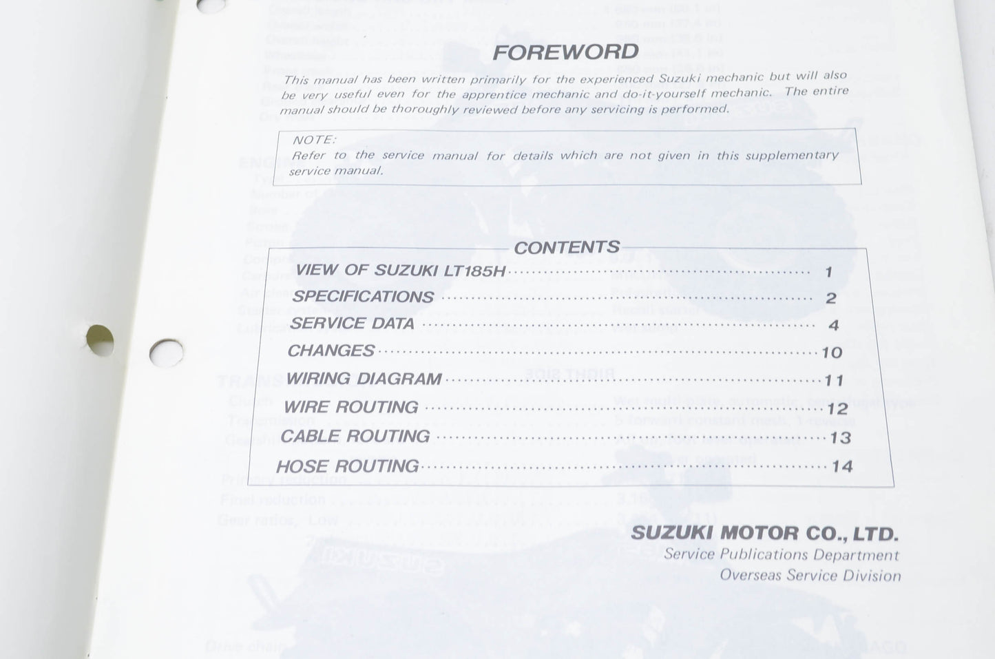 OEM Suzuki 99501-41120-01E LT185 Supplemental Service Manual